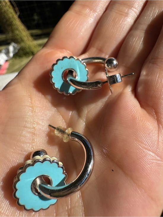 Marc Jacobs Jewelry - Marc Jacobs Turquoise Enamel Scalloped Hoop Earrings Sterling Silver